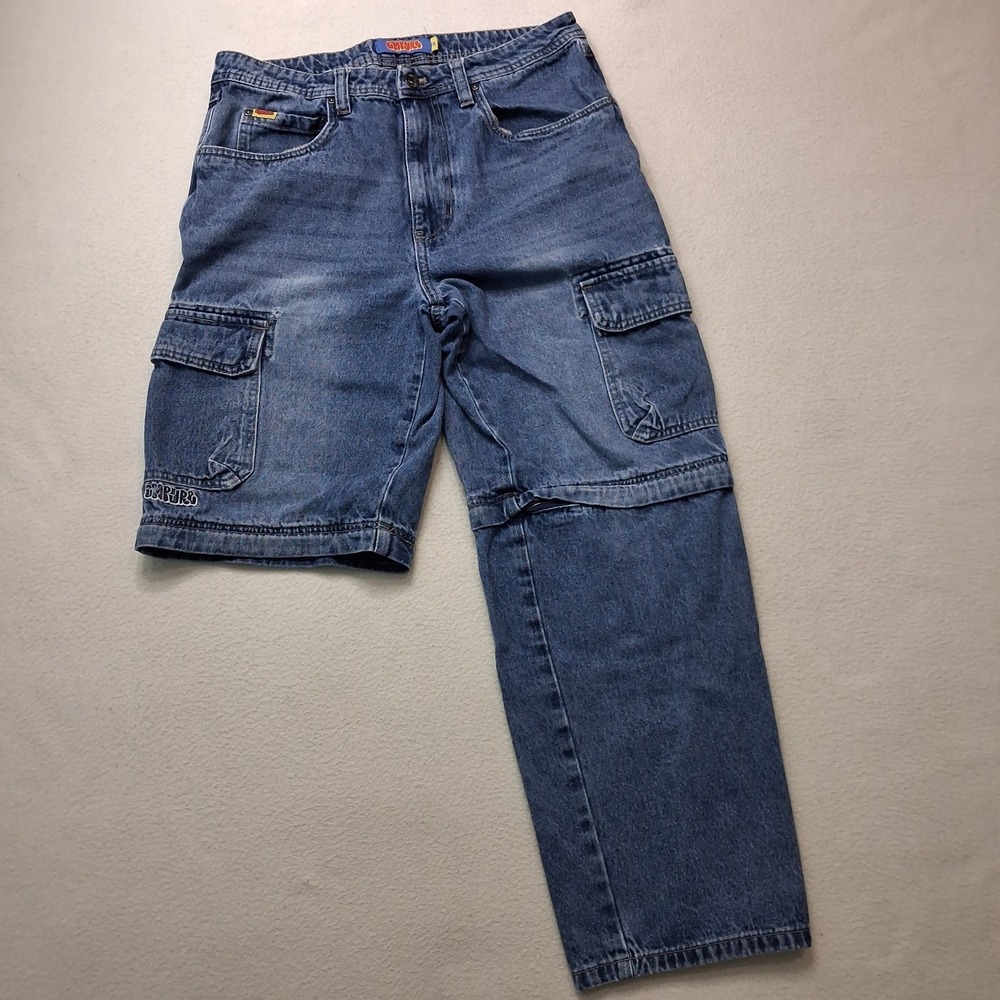 Empyre Sun Fade Thrashed Cargo Jeans 32 33x29 Y2K Baggy Zip Off Convertible READ
